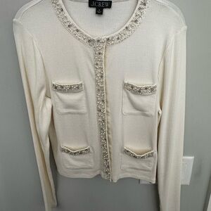 J. Crew Cream Cardigan with Silver Accents